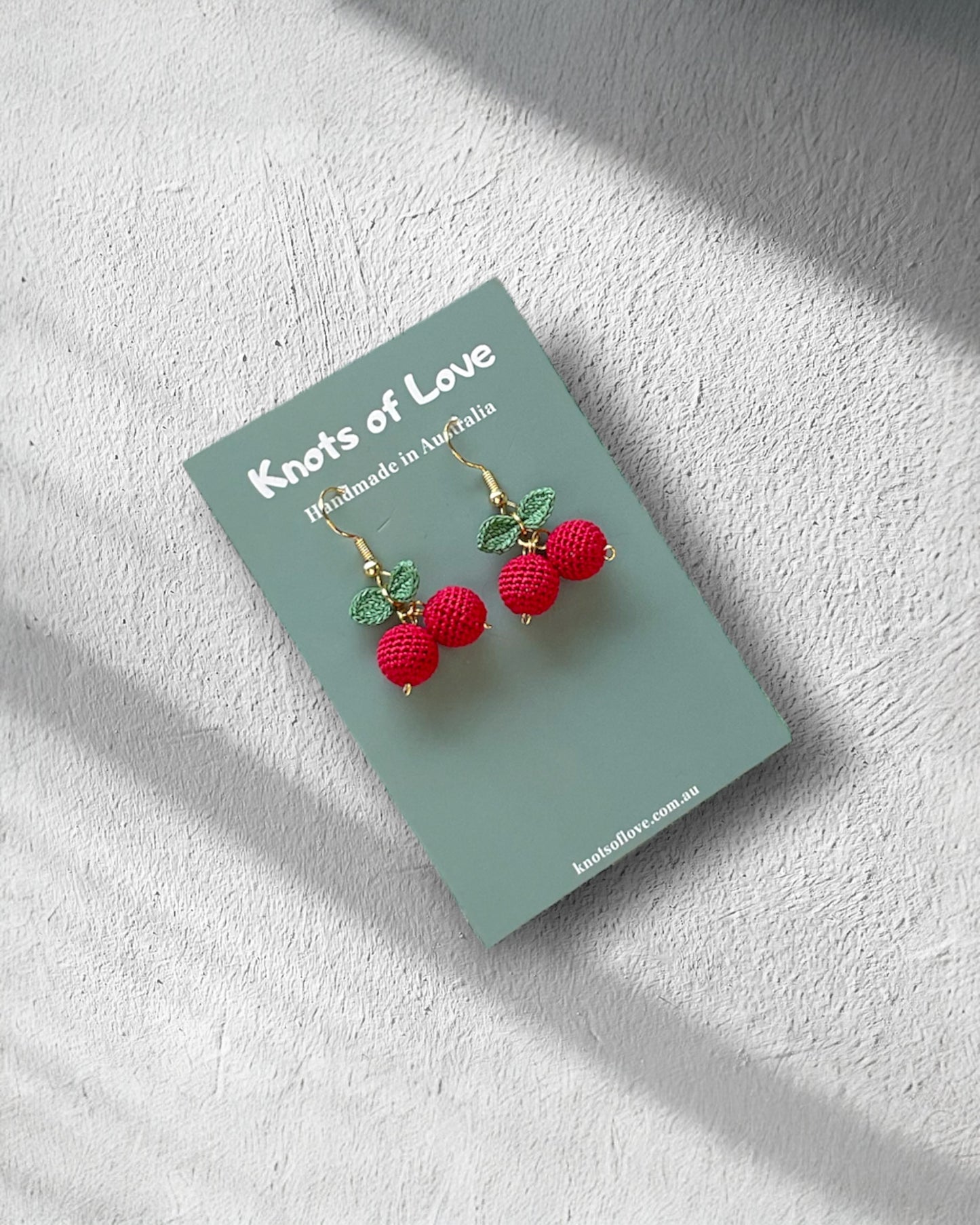 CHERRY DANGLE EARRINGS - WINE RED