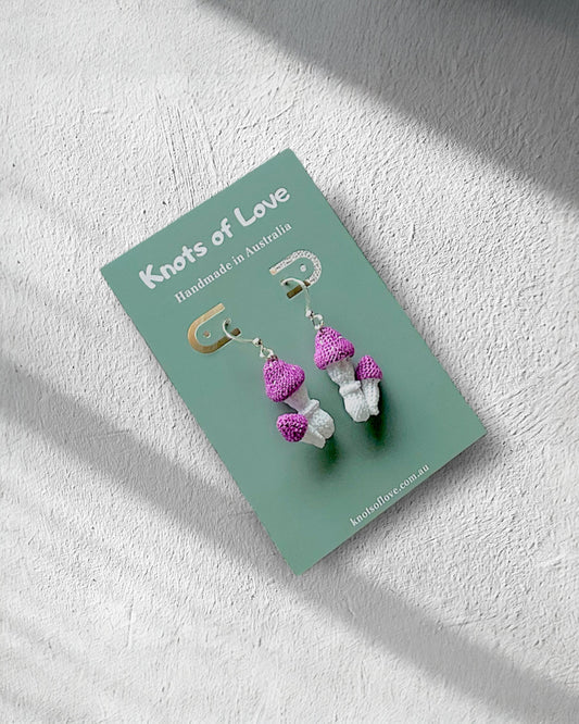 MUSHROOM DANGLE EARRINGS - PURPLE