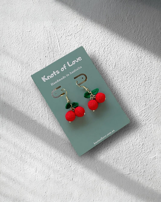 CHERRY DANGLE EARRINGS - RED