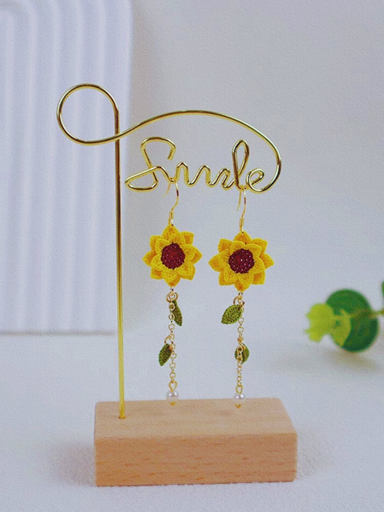 Micro-crochet sunflower earrings